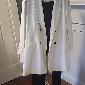 Le Suit White Oversized Blazer with Wide Lapels